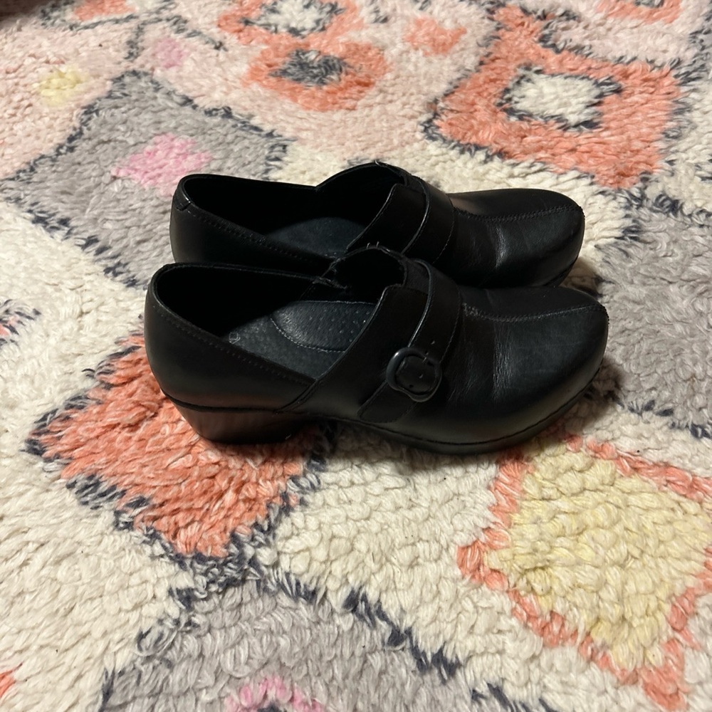 Dansko Black Leather Mules